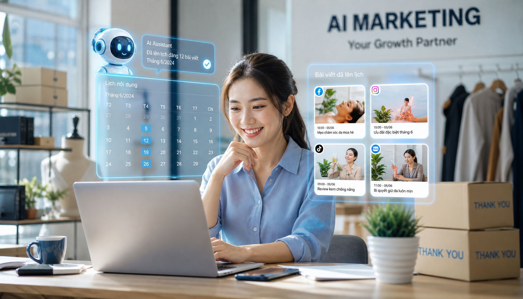 Doanh nghiệp nhỏ sử dụng AI Content Marketer để chăm sóc fanpage và website đều đặn